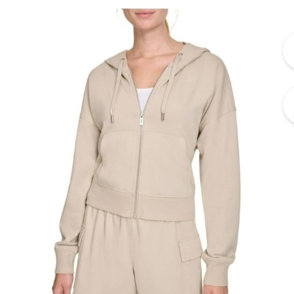 DKNY Women's Soft Terry Full Zip Front Hooded Jacket